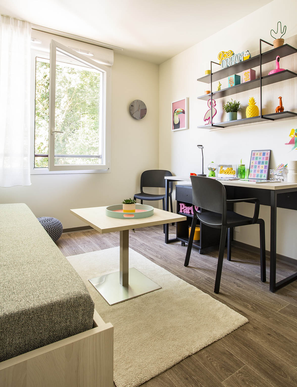 Pièce de vie d'un studio de notre résidence étudiante Le Castel à Nancy
