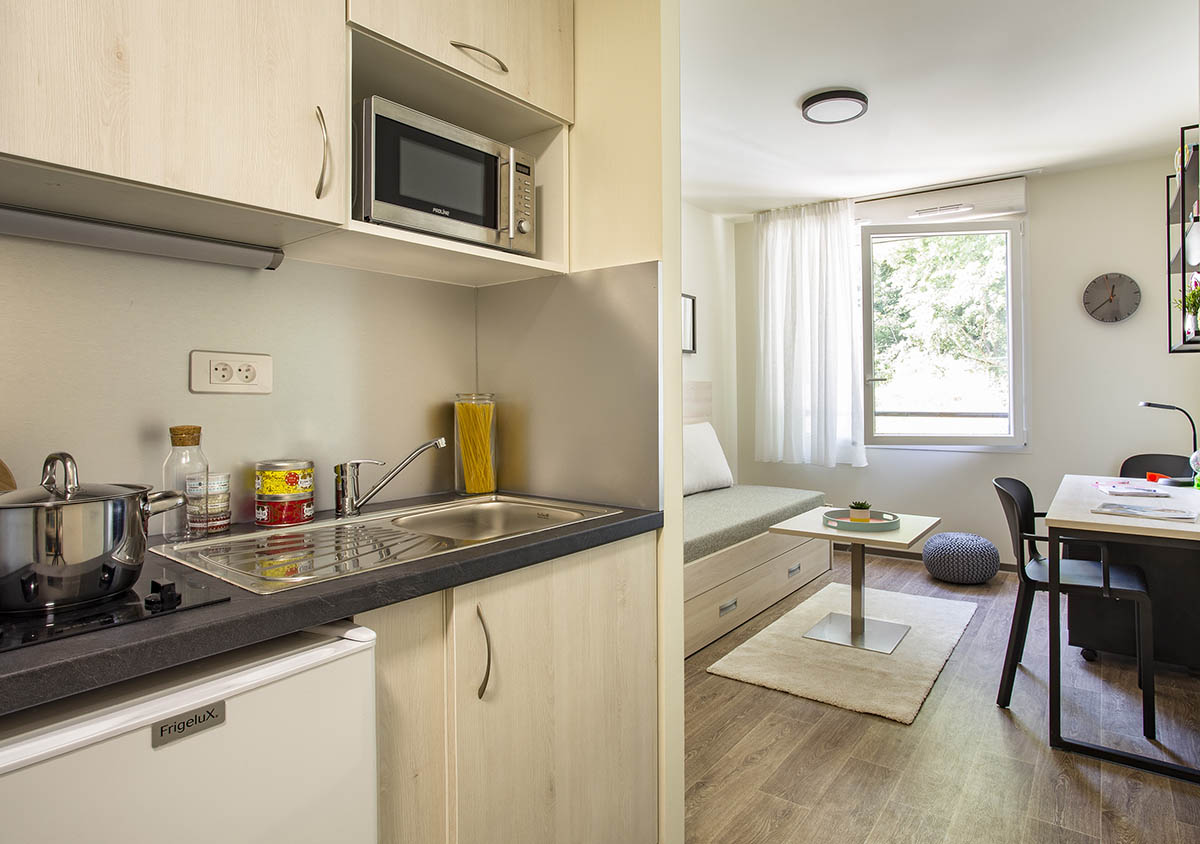Cuisine d'un studio de notre résidence étudiante Le Castel à Nancy