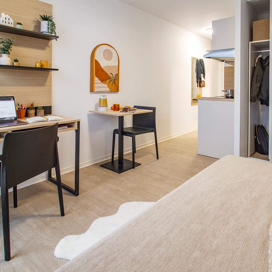 Pièce de vie d'un studio de notre résidence étudiante Ekinox à Nancy