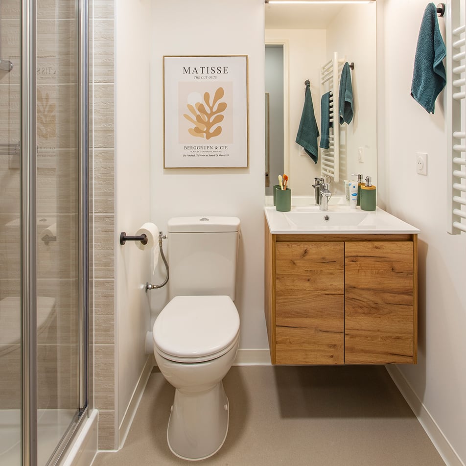 Salle de bain d'un studio de notre résidence étudiante Ekinox à Nancy